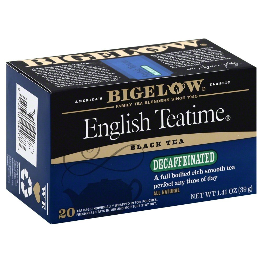 Bigelow Tea Decaffeinated English Teatime tea bag for a caffeine-free afternoon pause.
