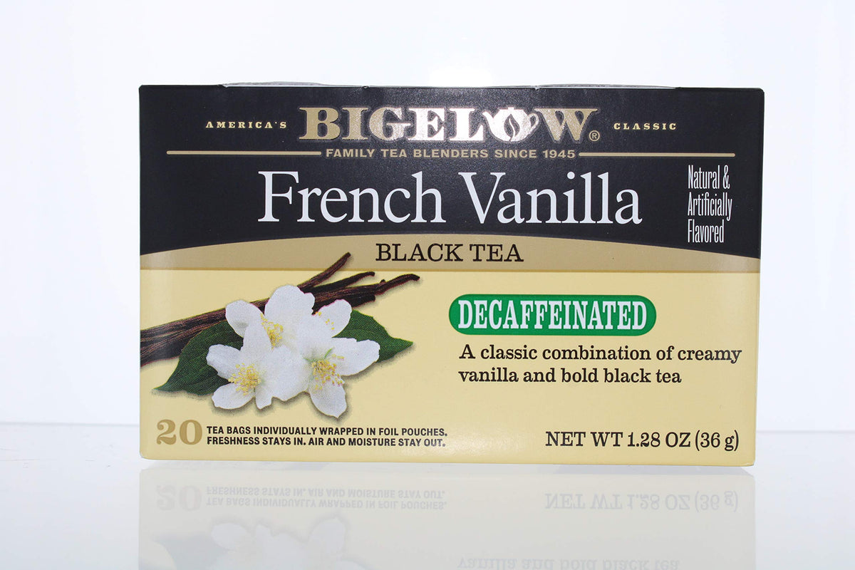 Bigelow Decaffeinated French Vanilla tea bag with warm vanilla aroma