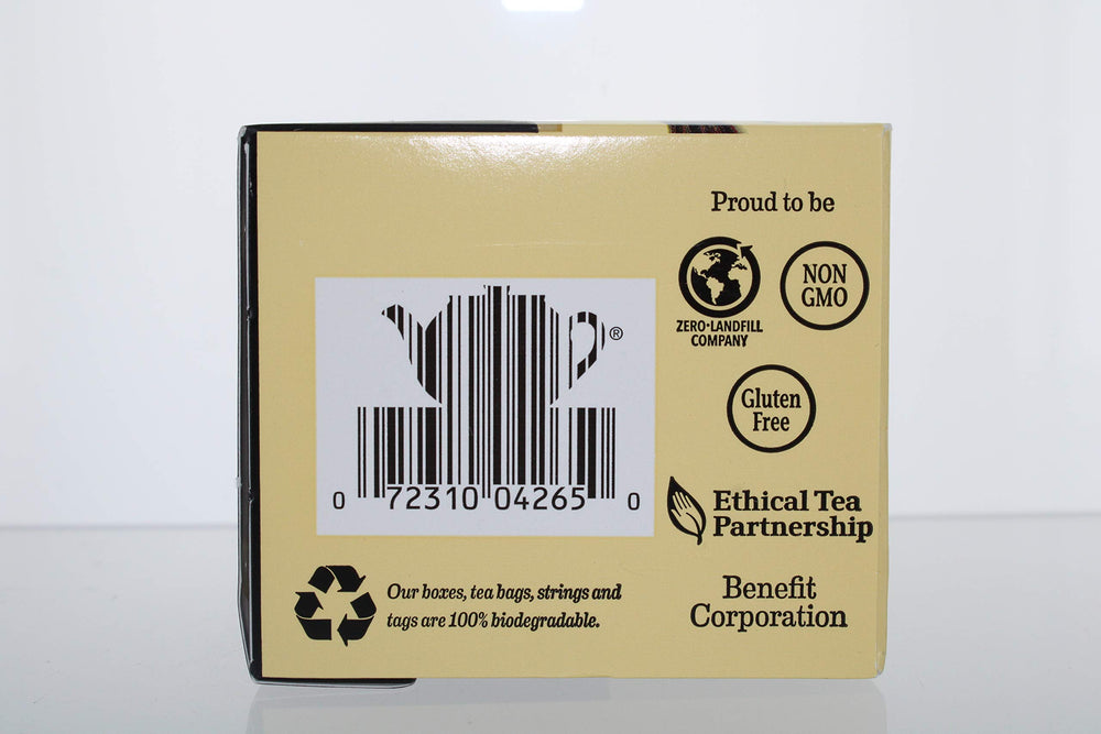 Bigelow label close-up highlighting ingredients and quality