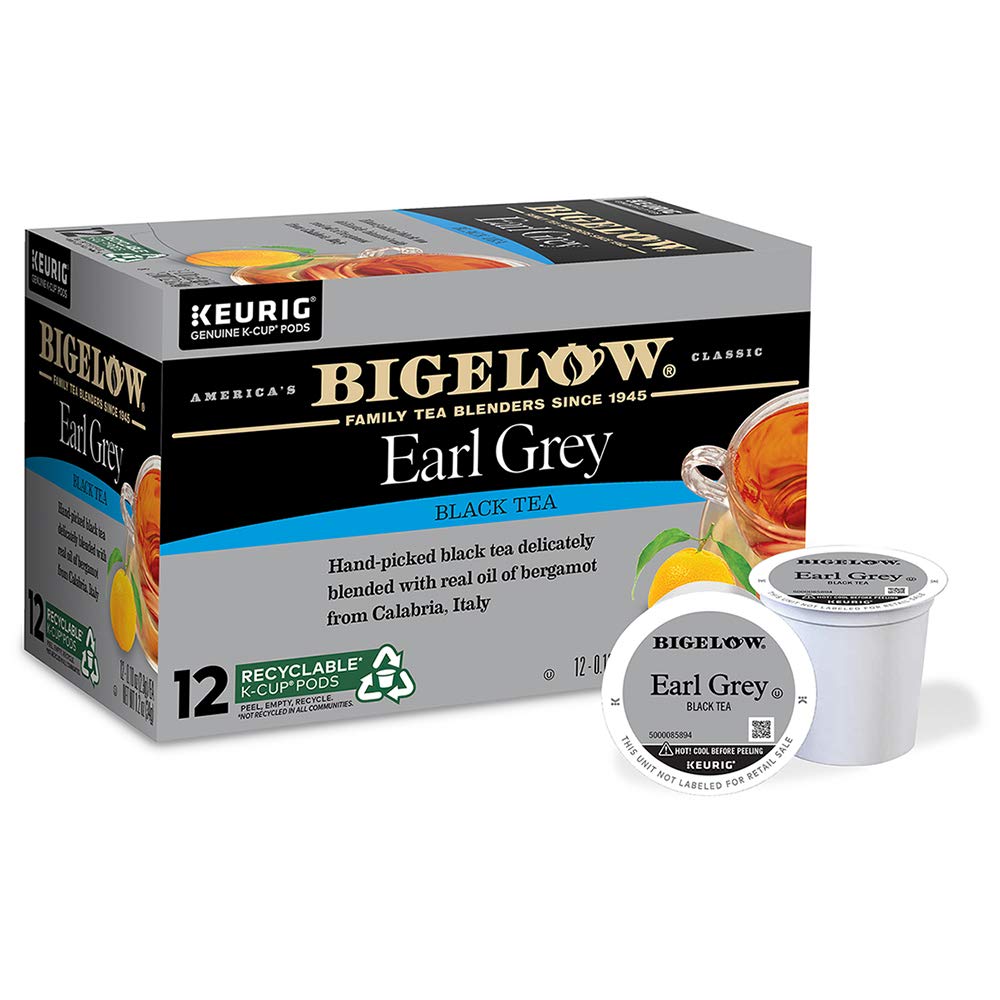 Bigelow Earl Grey Keurig K-Cup pods in packaging, highlighting convenience