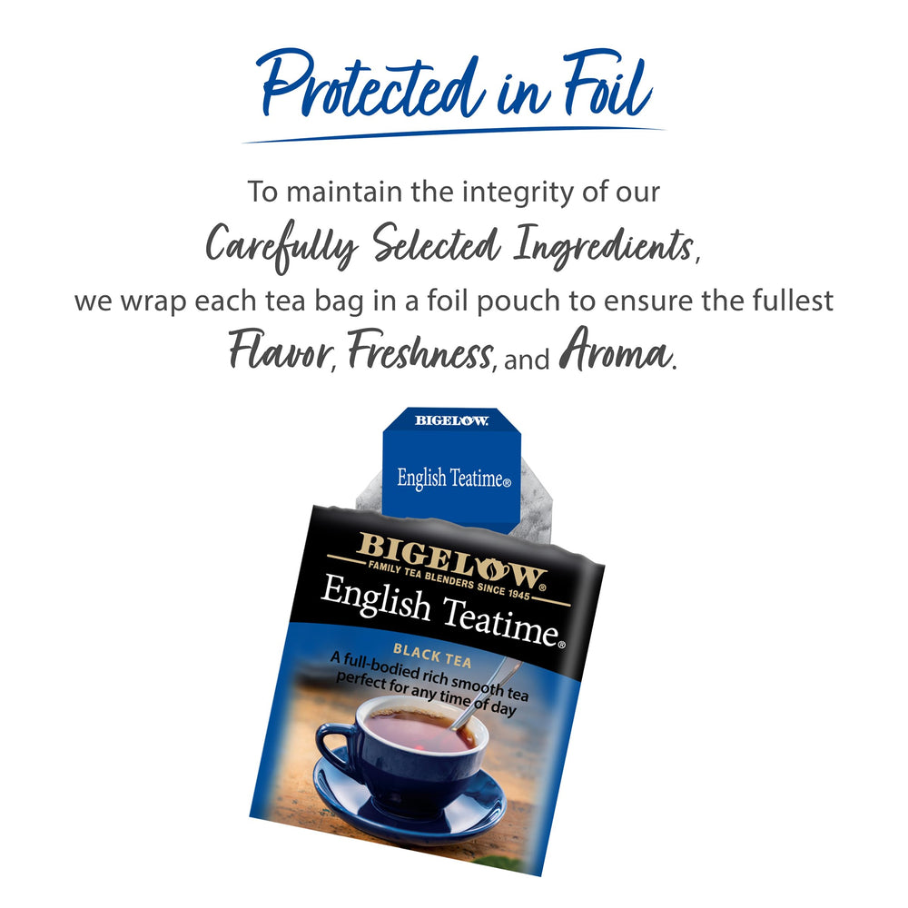 Bigelow English Teatime 120-count box shown for daily tea ritual.