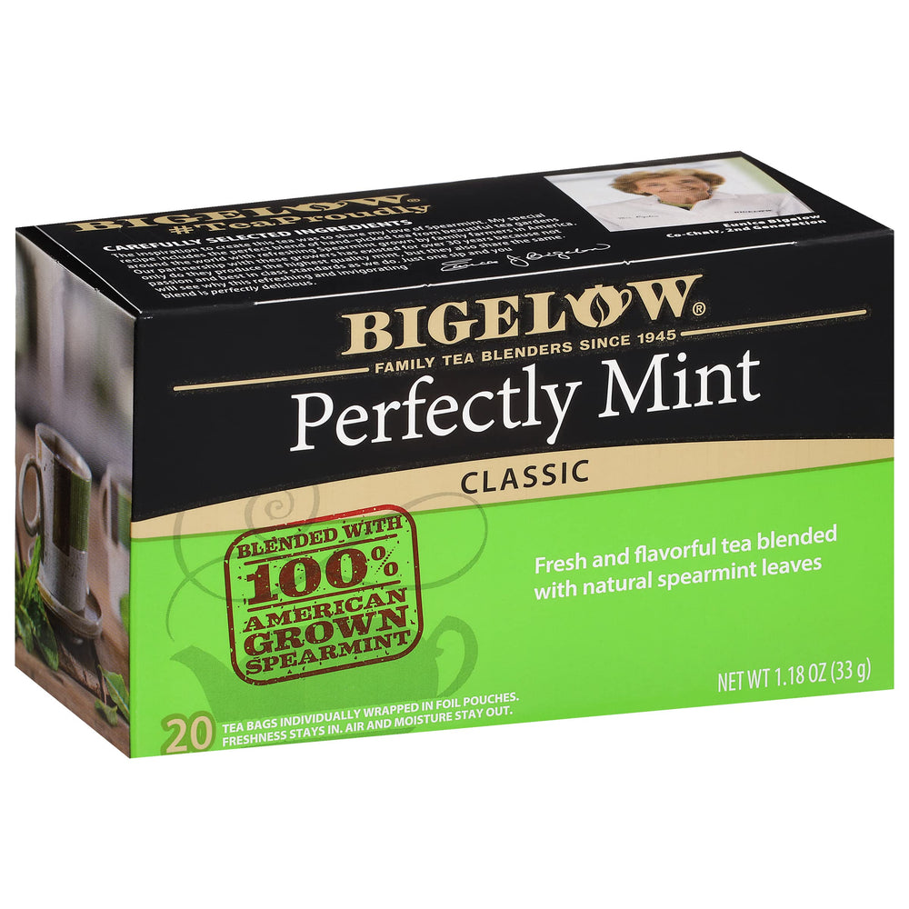Individually wrapped Bigelow tea bags preserving freshness on the go