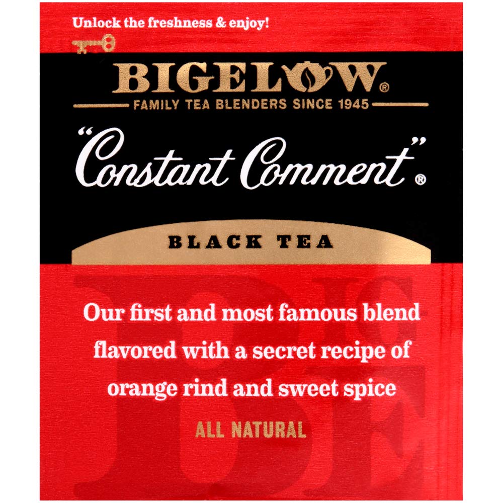 Foil-wrapped bags keeping freshness in Constant Comment blend.