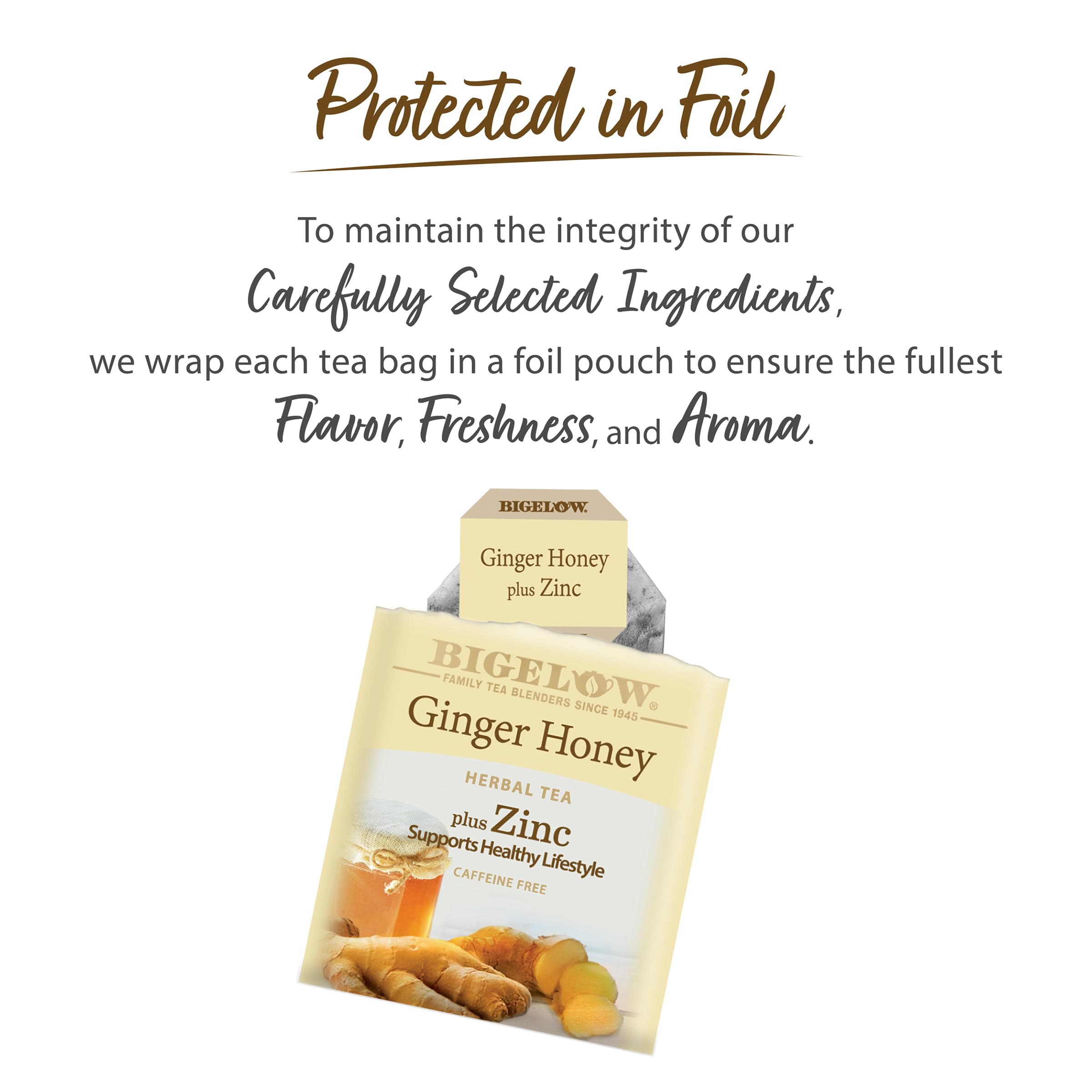 Bigelow Ginger Honey plus Zinc pack collection for a caffeine-free herbal option.