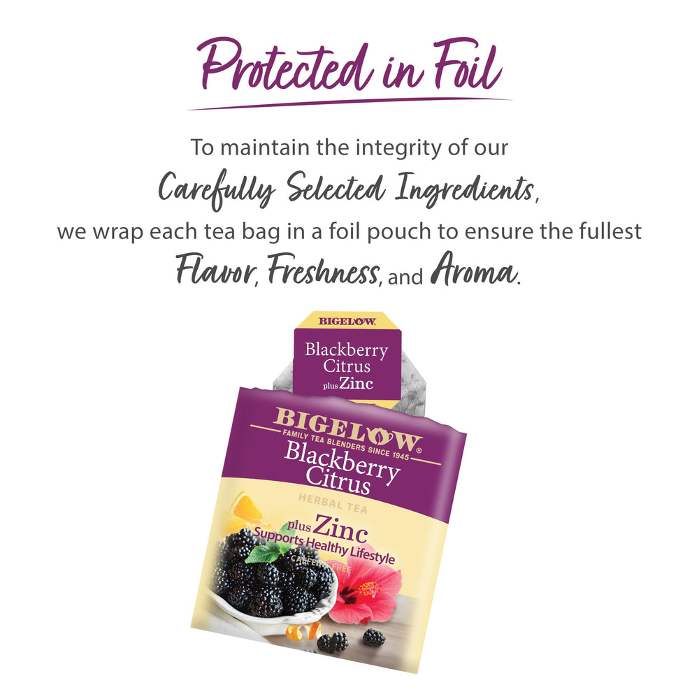 Bigelow Immunity Green Tea with Elderberry Vitamin C bags offer tart berry notes