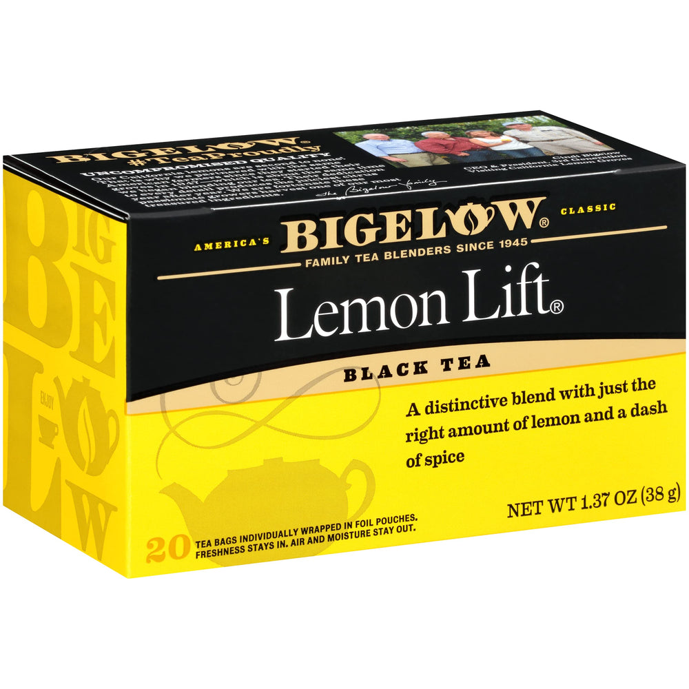 Bigelow Lemon Lift box featuring six boxes for convenient, consistent flavor throughout the day.