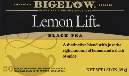 Bigelow Lemon Lift cup captures steaming tea ready to sip.