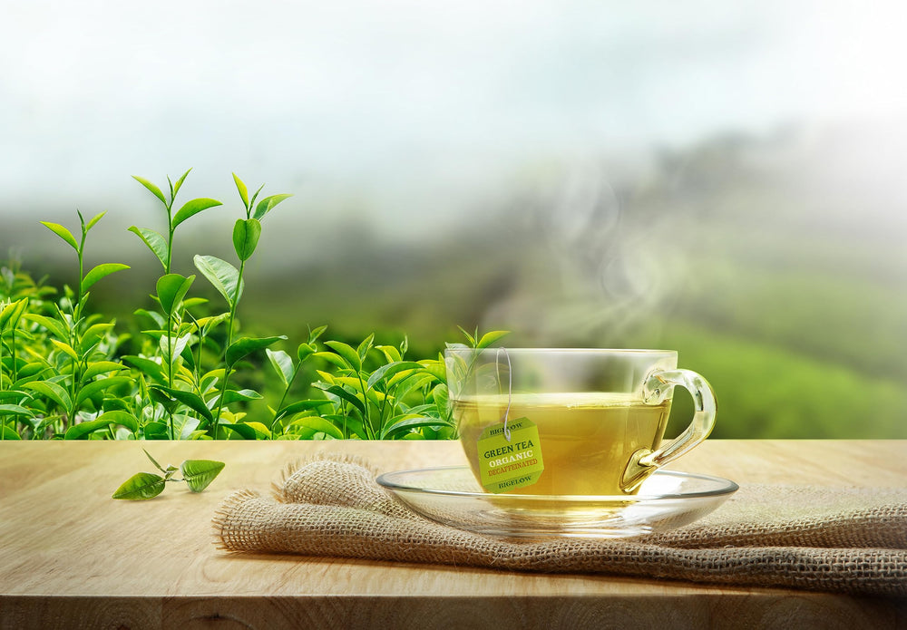 Foil-pouched Bigelow decaf green tea bags preserve freshness