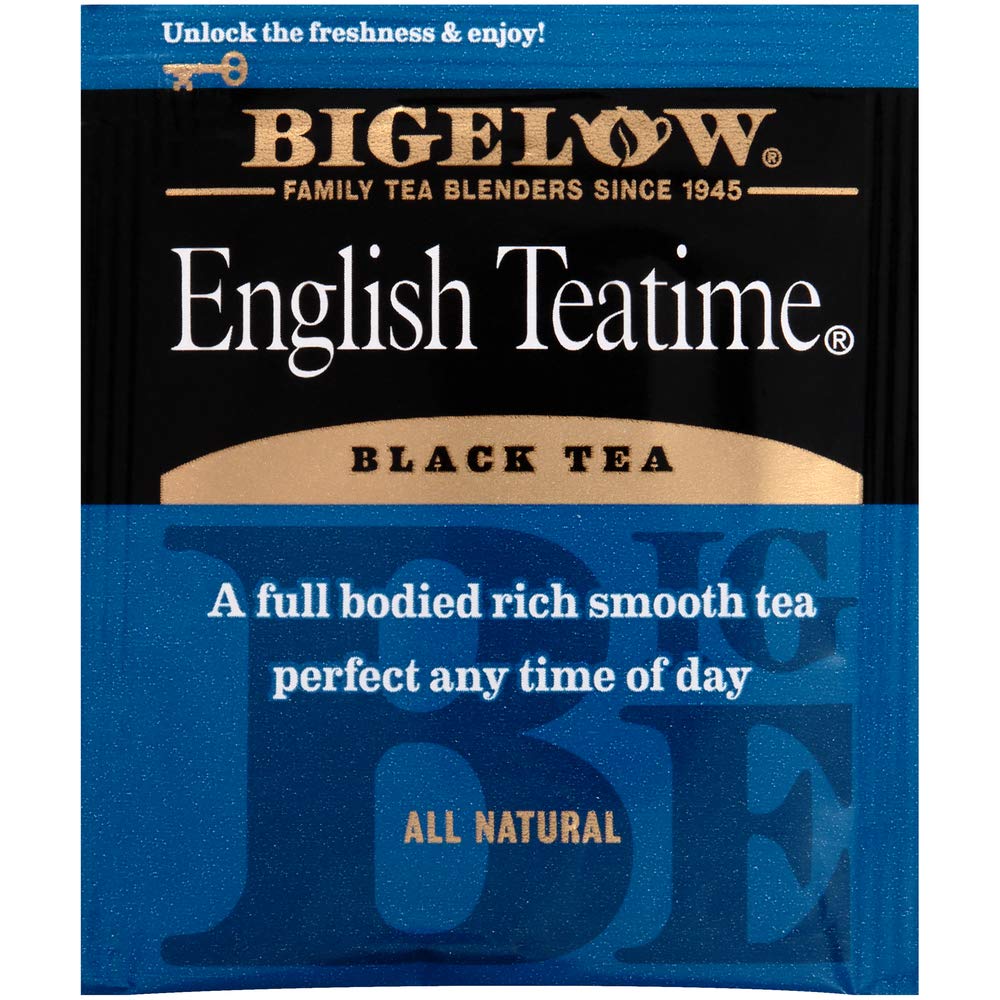 Bigelow English Teatime box packaging highlights premium black tea for brewing.