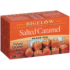 Bigelow Salted Caramel tea boxes on display inviting a cozy afternoon ritual.
