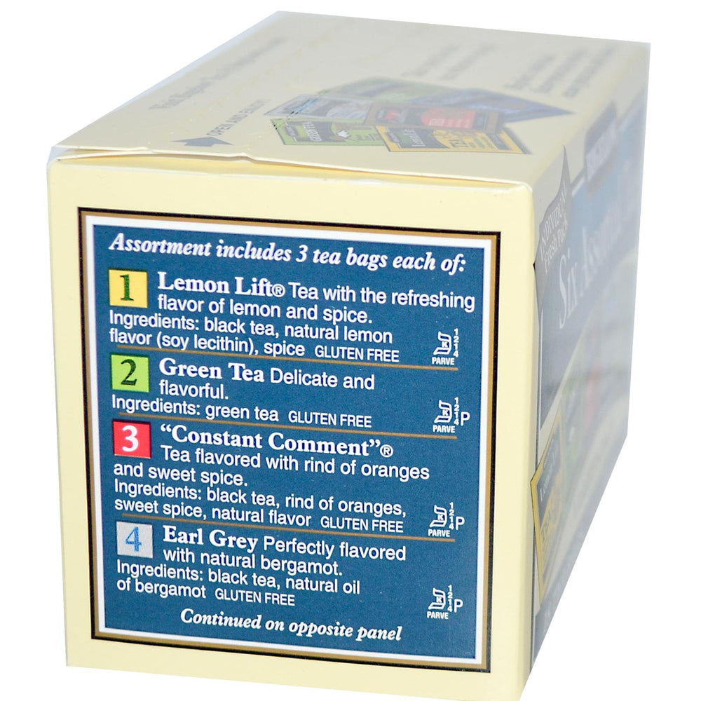 Bigelow Tea six assorted teas on kitchen counter for daily flavor variety.