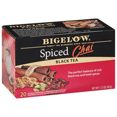 Bigelow Spiced Chai tea bags in foil packaging for peak freshness.