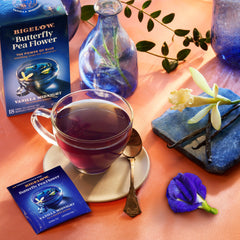 Bigelow Vanilla Midnight Butterfly Pea Tea in foil pouch preserves freshness