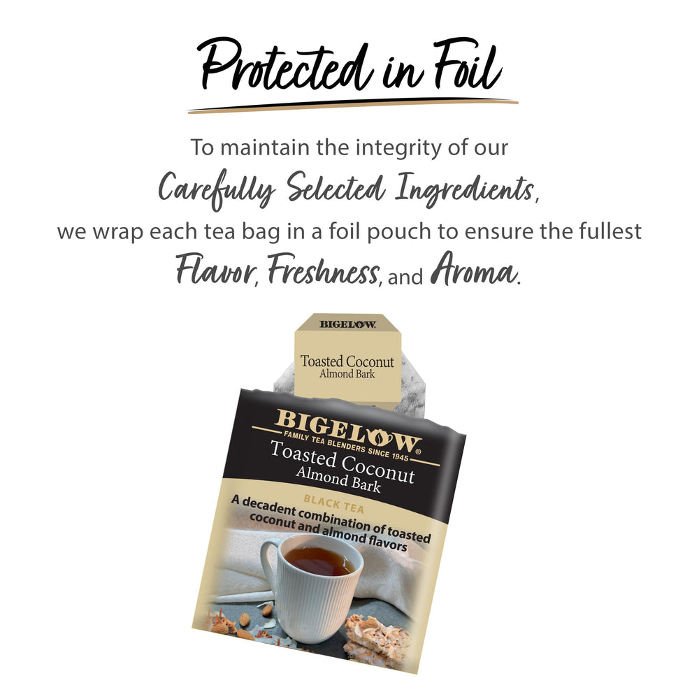 Bigelow Toasted Coconut Almond Bark brewed cup reveals creamy notes.