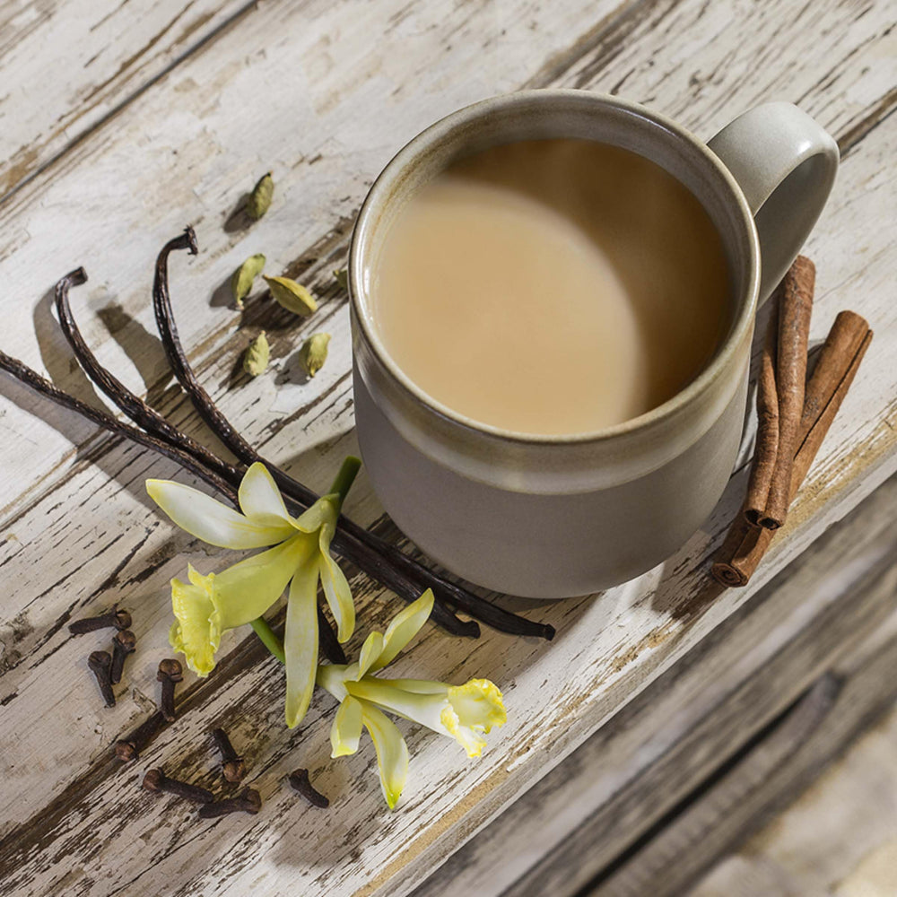 Bigelow Vanilla Chai steaming cup presents a comforting morning ritual with spice