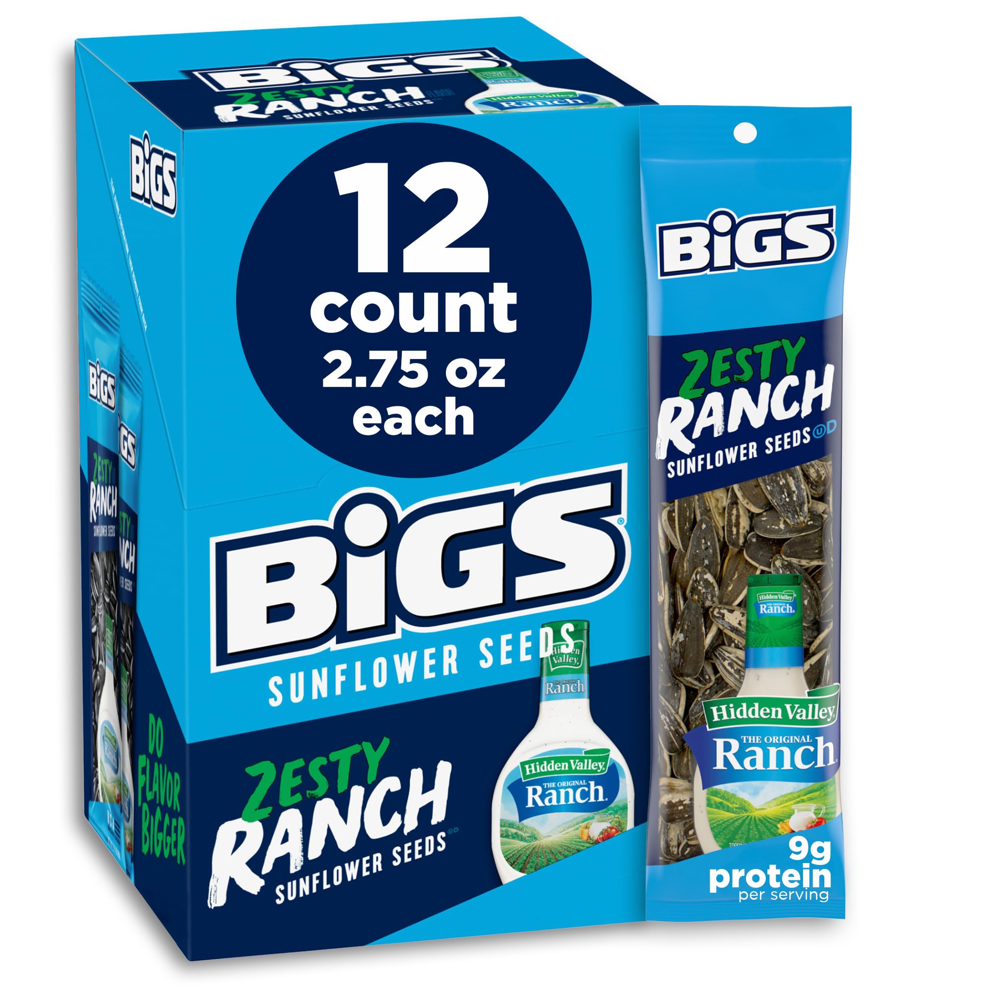 BIGS Hidden Valley Ranch sunflower seeds in a resealable bag for convenient snacking