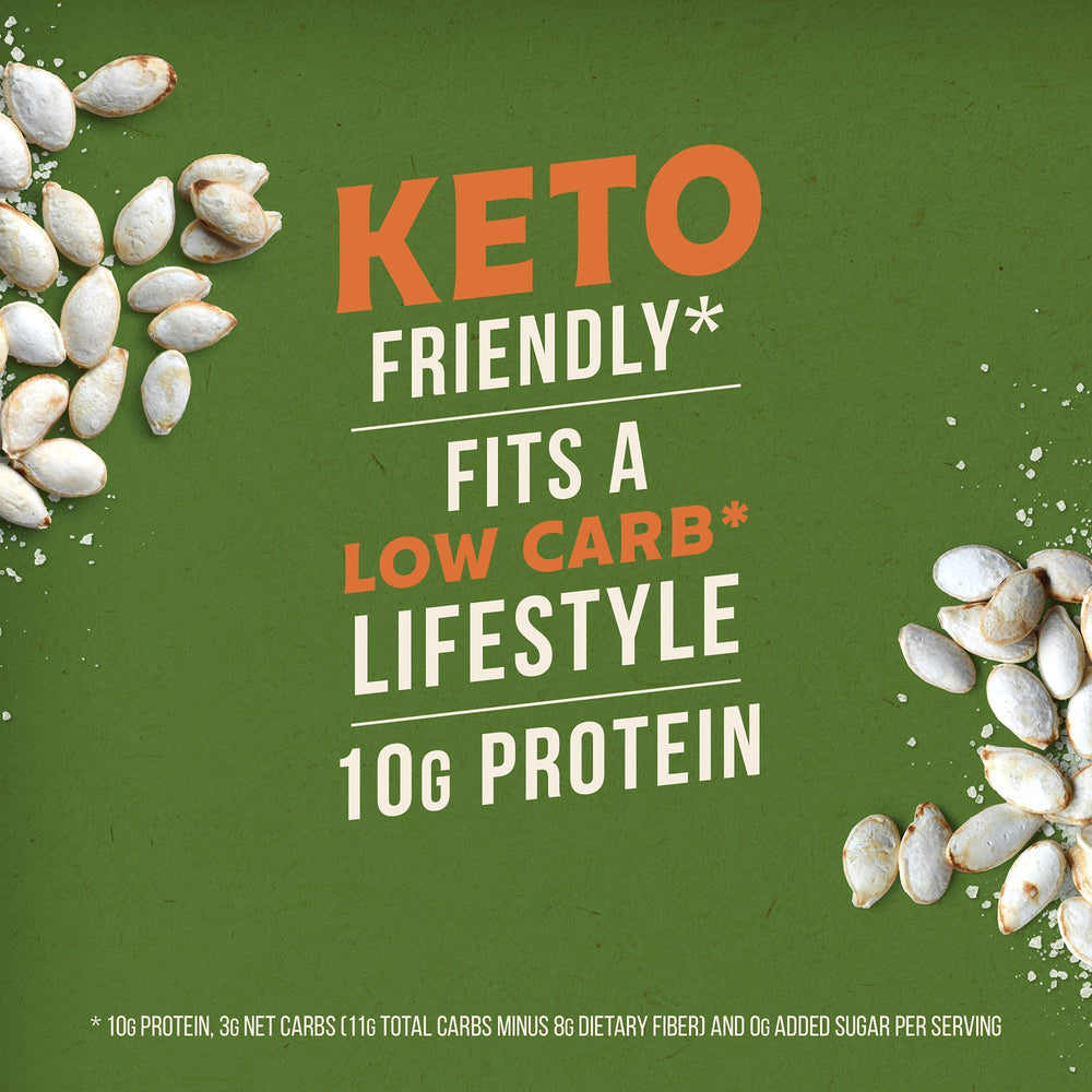 BIGS pumpkin seeds label info closeup noting protein per serving.