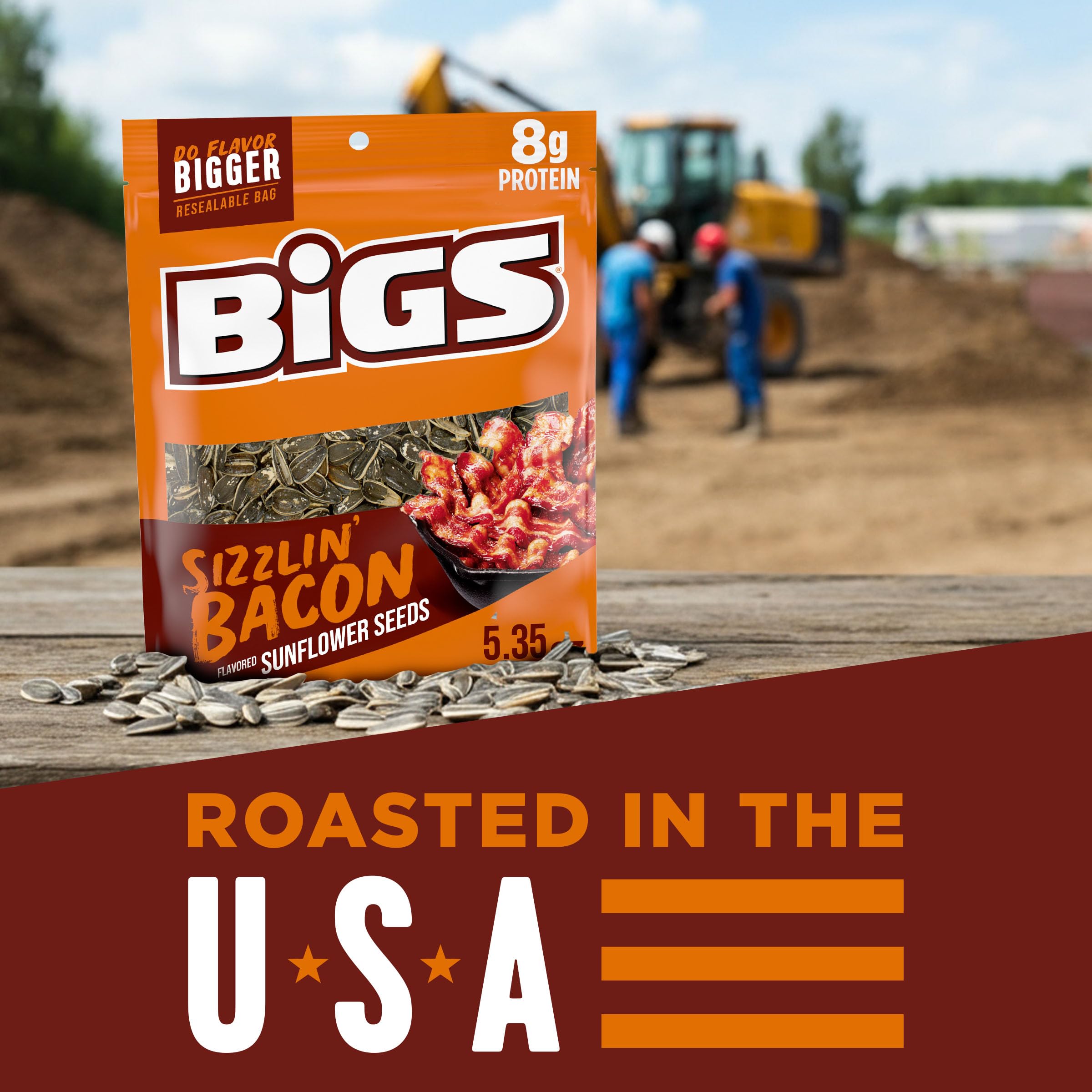 5.35-ounce BAG packaging from BIGS Sizzlin' Bacon Seeds for easy gifting