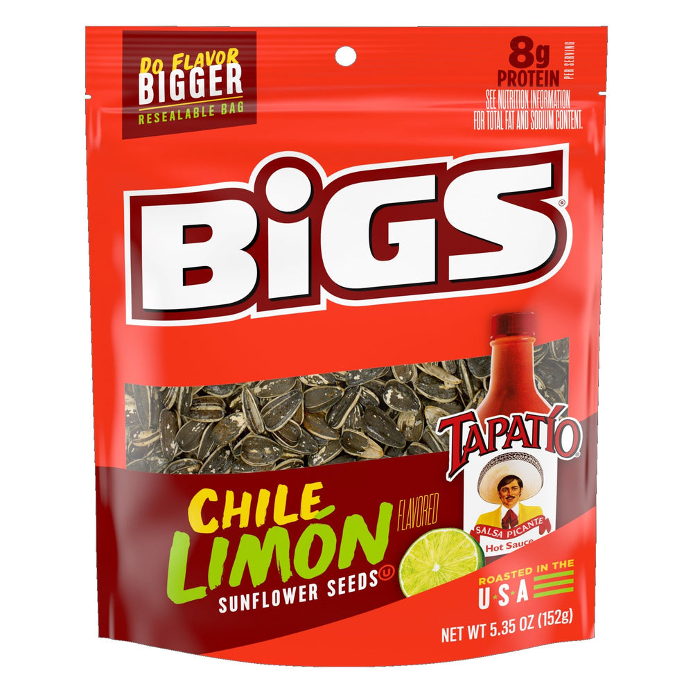 BIGS Tapatio Chile Limon sunflower seeds 12-pack showing bold flavor and crunch.