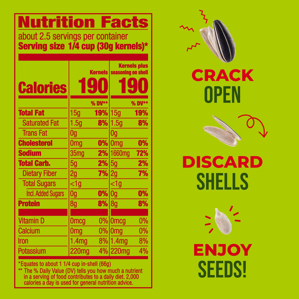Close-up of the spicy dill pickle seasoning on BIGS seeds, tasty bite
