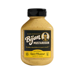 Bijan Mustardson Dijon bottle ready to elevate sandwiches with bold flavor.