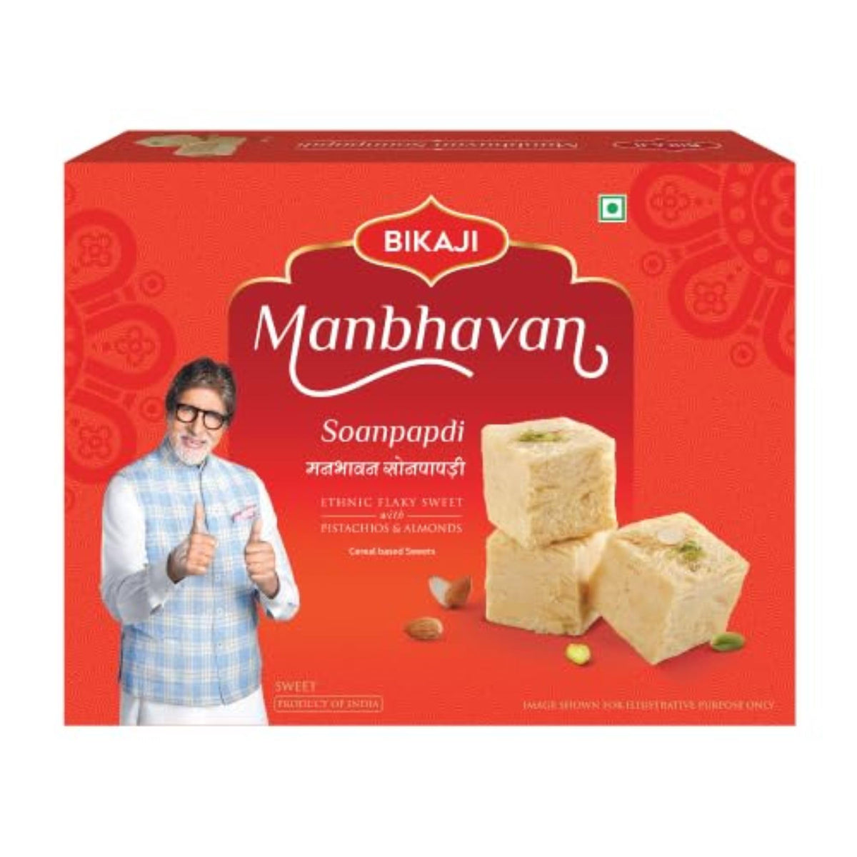 BIKAJI Soan Papdi 500g box with flaky layers, perfect for gifting.