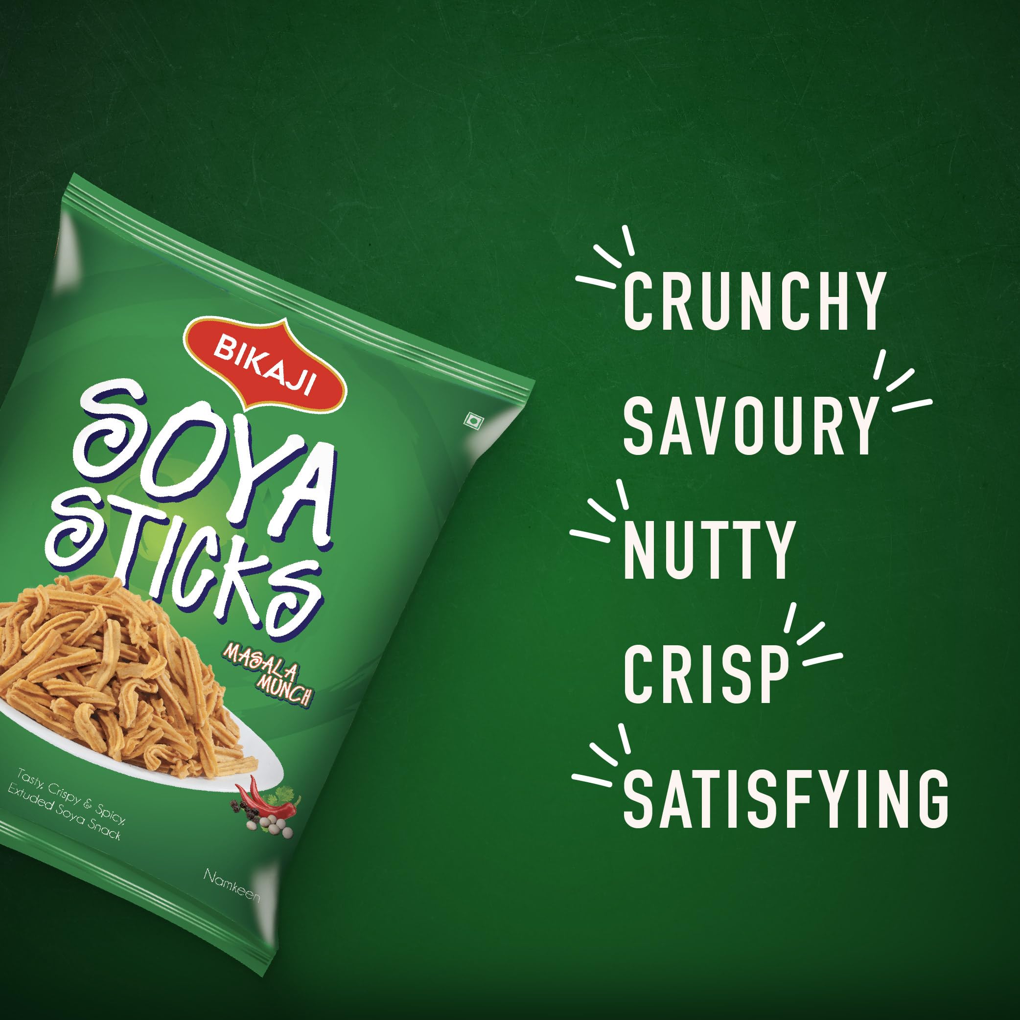 BIKAJI Soya Sticks Masala Munch ingredients include soya flour.