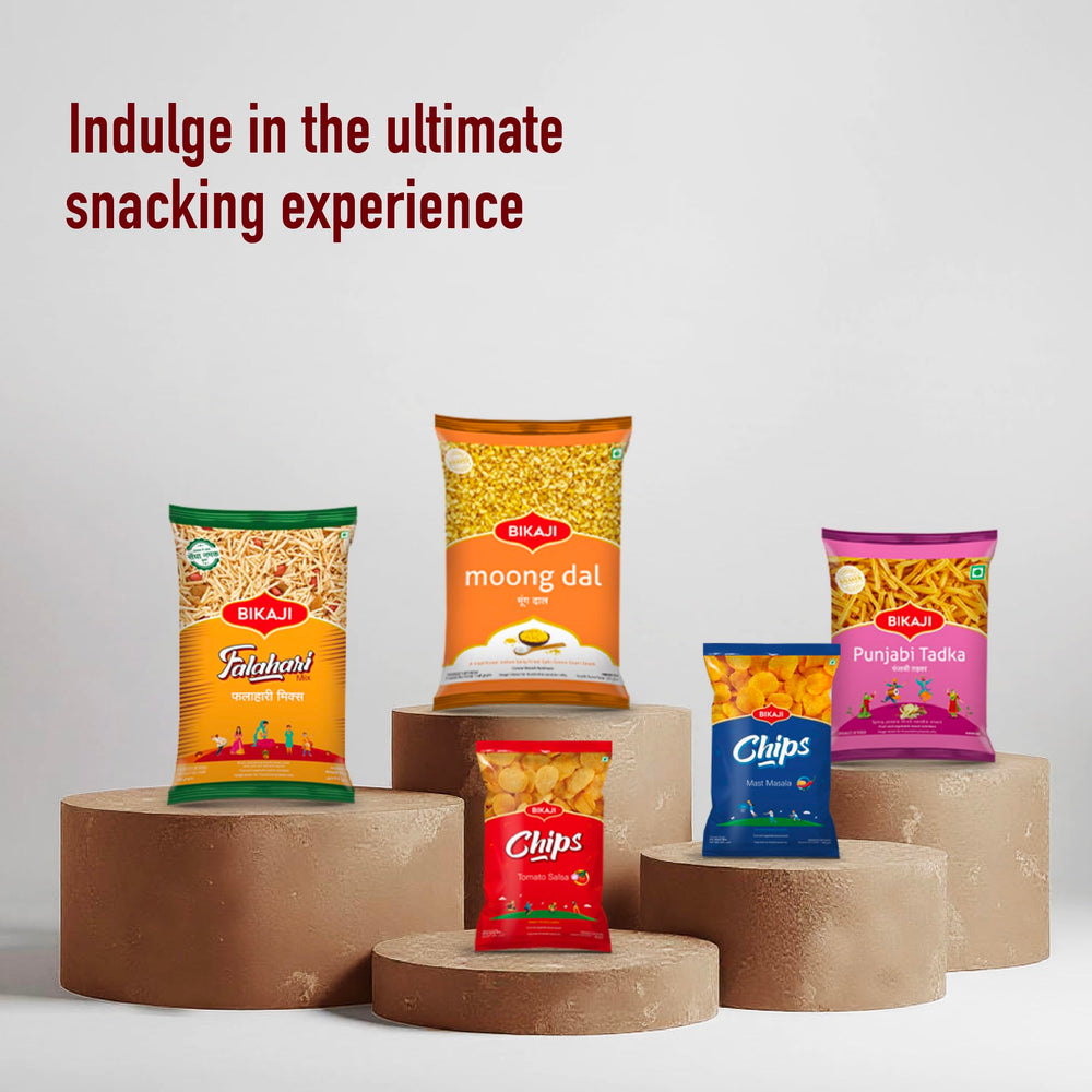 BIKAJI Soya Sticks Masala Munch packaged snack on shelf.