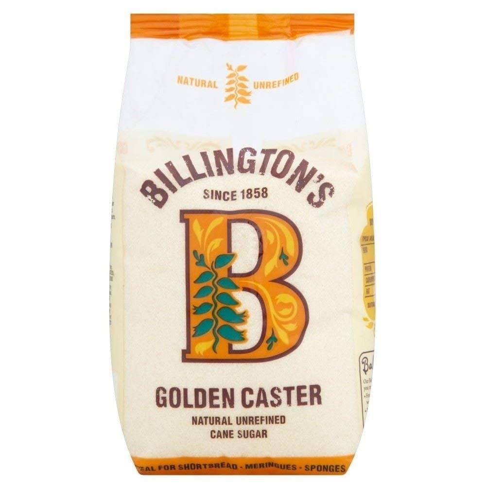Billington's Natural Golden Caster Sugar 1kg bag for baking and sweetening beverages.