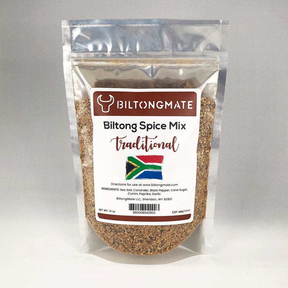 BiltongMate traditional spice mix bottle closeup for bold DIY biltong flavor
