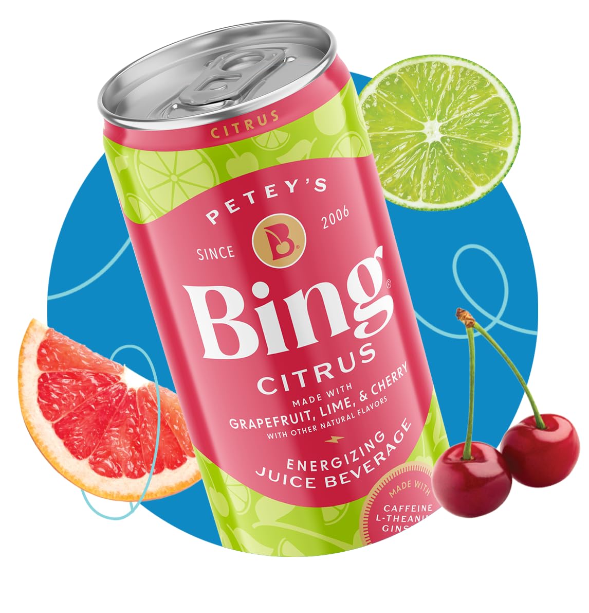 BING Energizing Juice Crisp can, refreshing lift for workouts or study