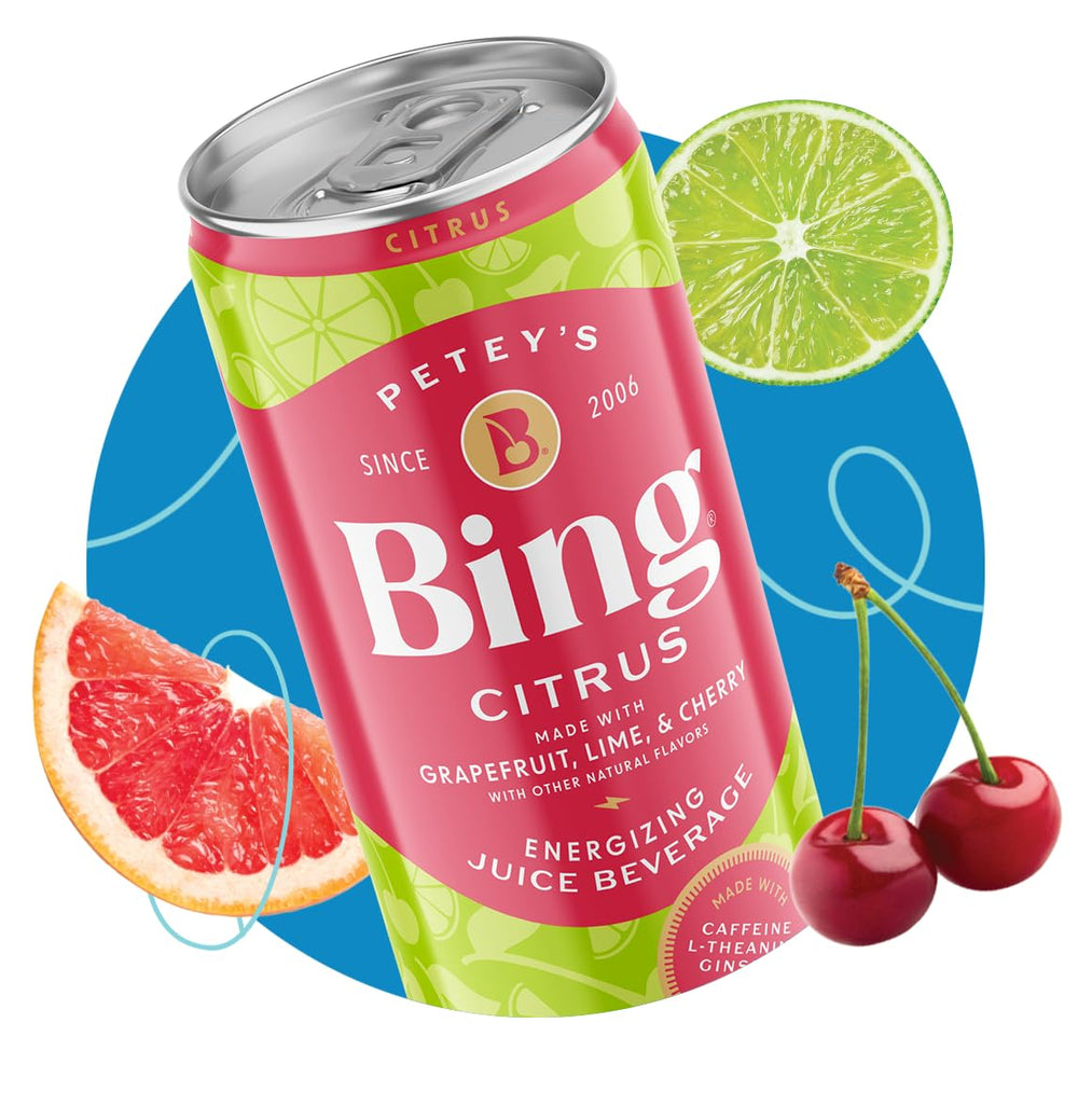 BING Energizing Juice Crisp can, refreshing lift for workouts or study