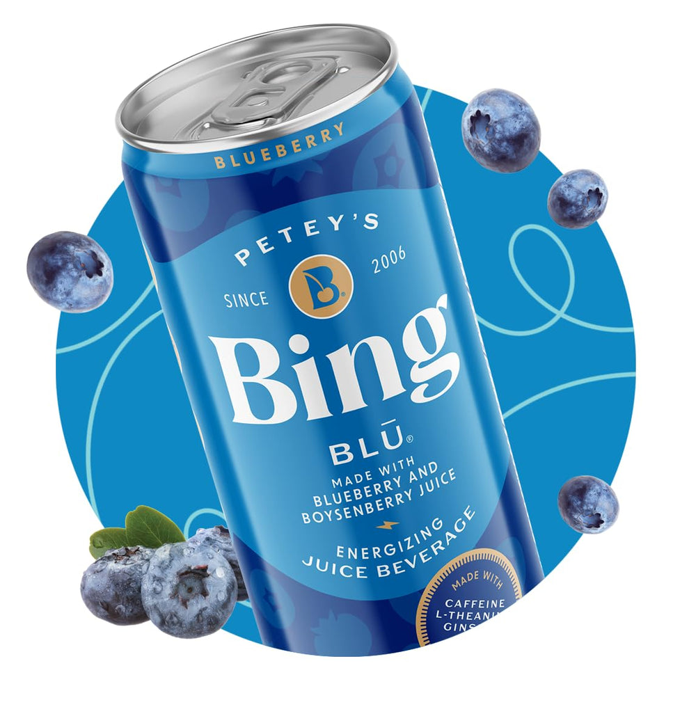 BING Energizing Juice Raz can, vibrant berry notes boost focus