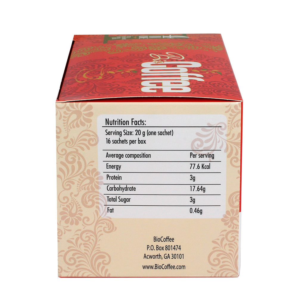 Bio Coffee alkaline instant sachets ready to brew with water.