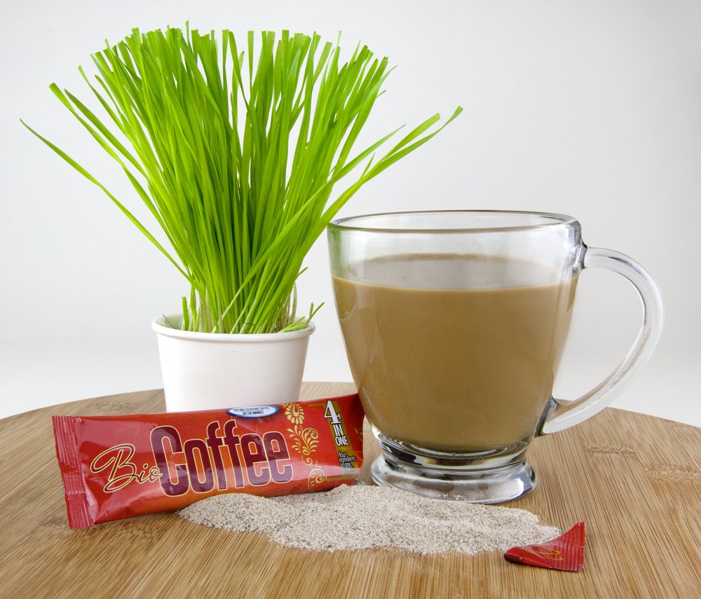 Bio Coffee served in a glass cup highlights presentation.