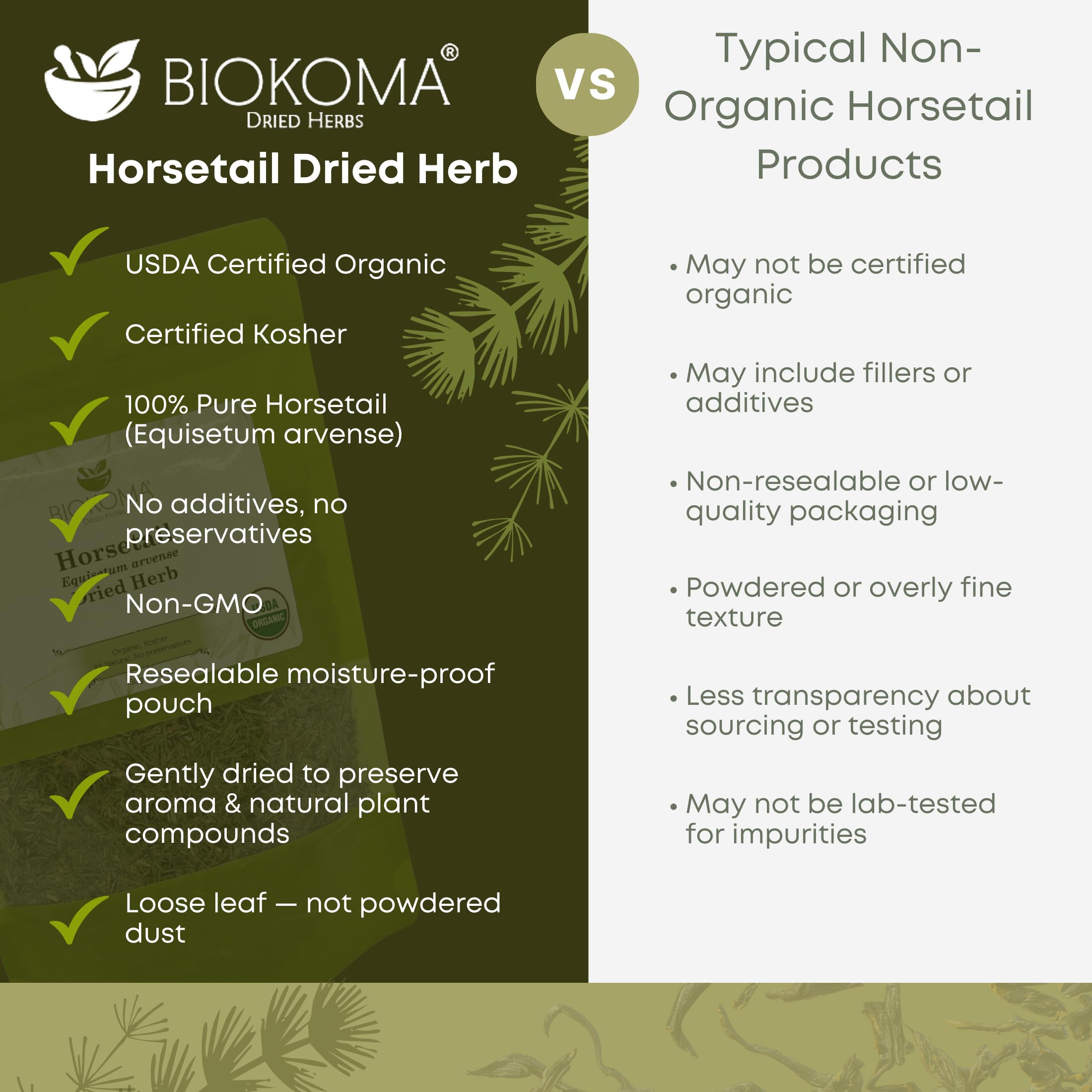 Biokoma Horsetail Tea used as a hair rinse for healthier shine.