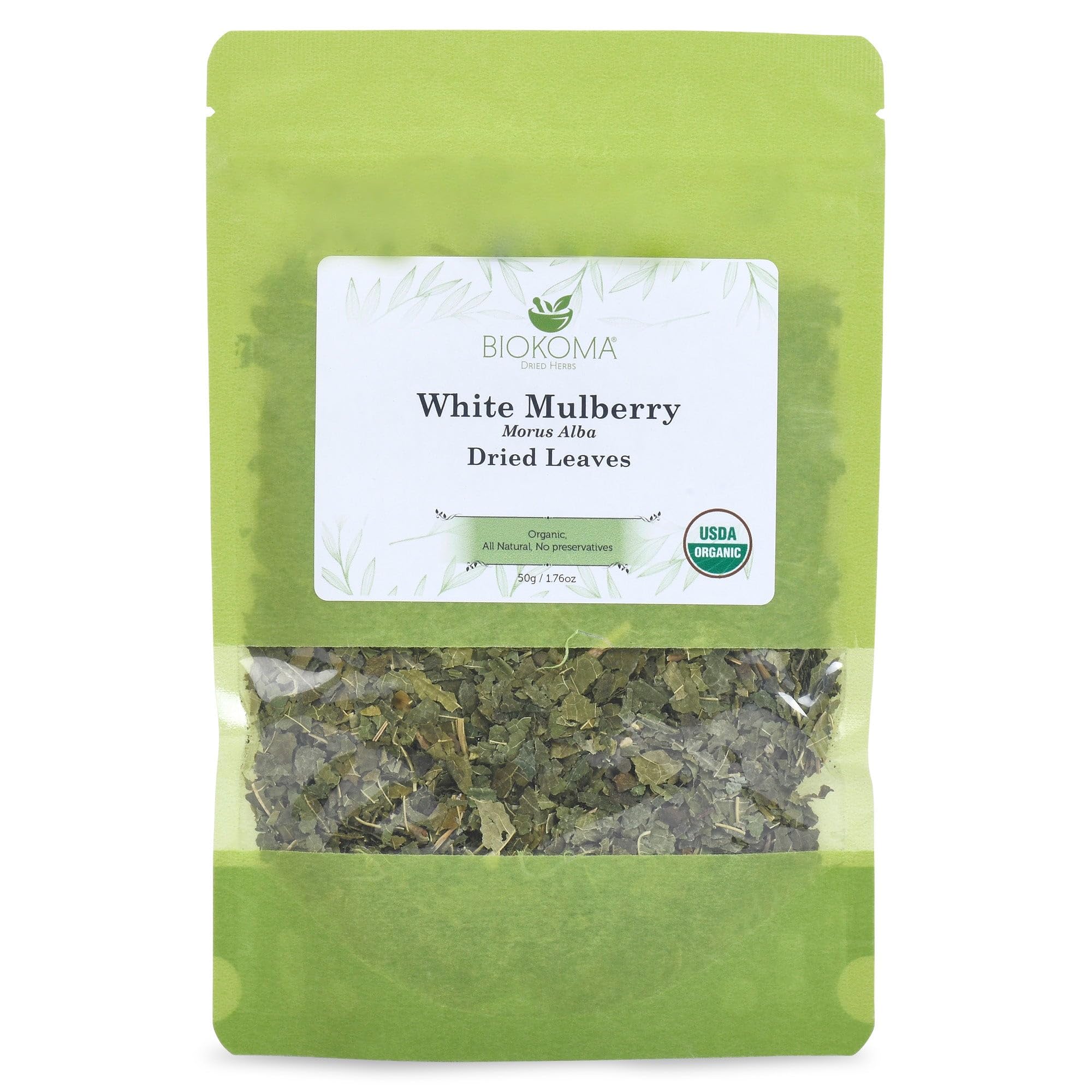Biokoma organic white mulberry leaf tea loose leaves for a clean infusion
