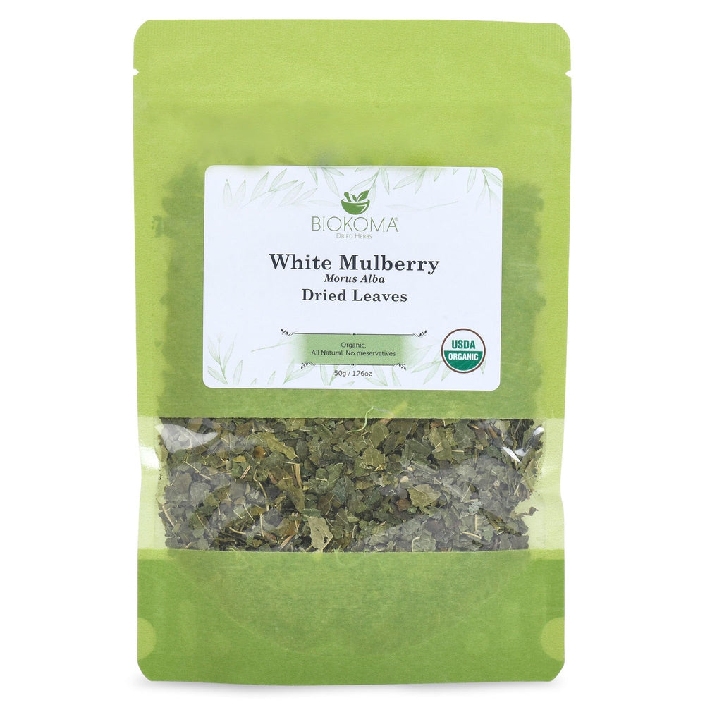 Biokoma organic white mulberry leaf tea loose leaves for a clean infusion