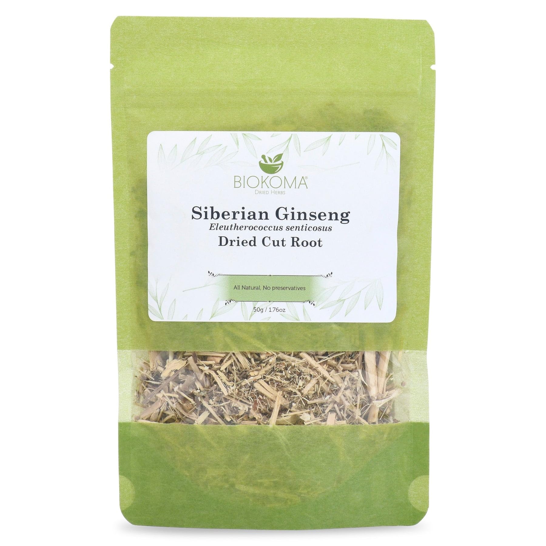 Biokoma Siberian Ginseng dried root 50g packaging ready for a fragrant herbal tea