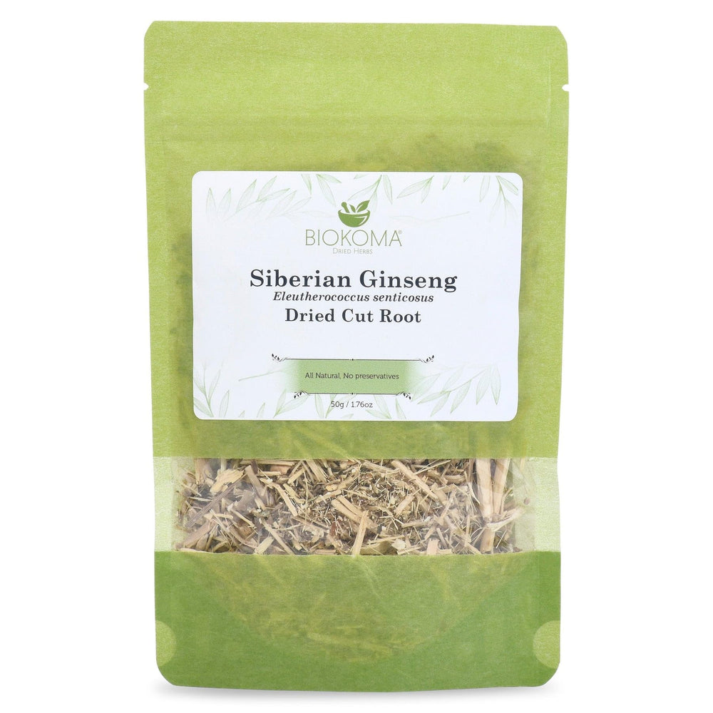 Biokoma Siberian Ginseng dried root 50g packaging ready for a fragrant herbal tea