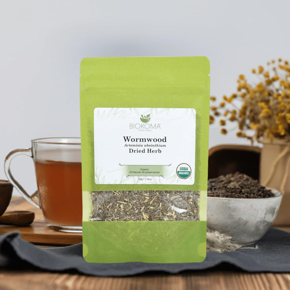 Biokoma Wormwood pantry storage scene highlights dry herb on shelf