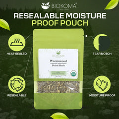 Biokoma Wormwood pouch closed to emphasize freshness and storage convenience
