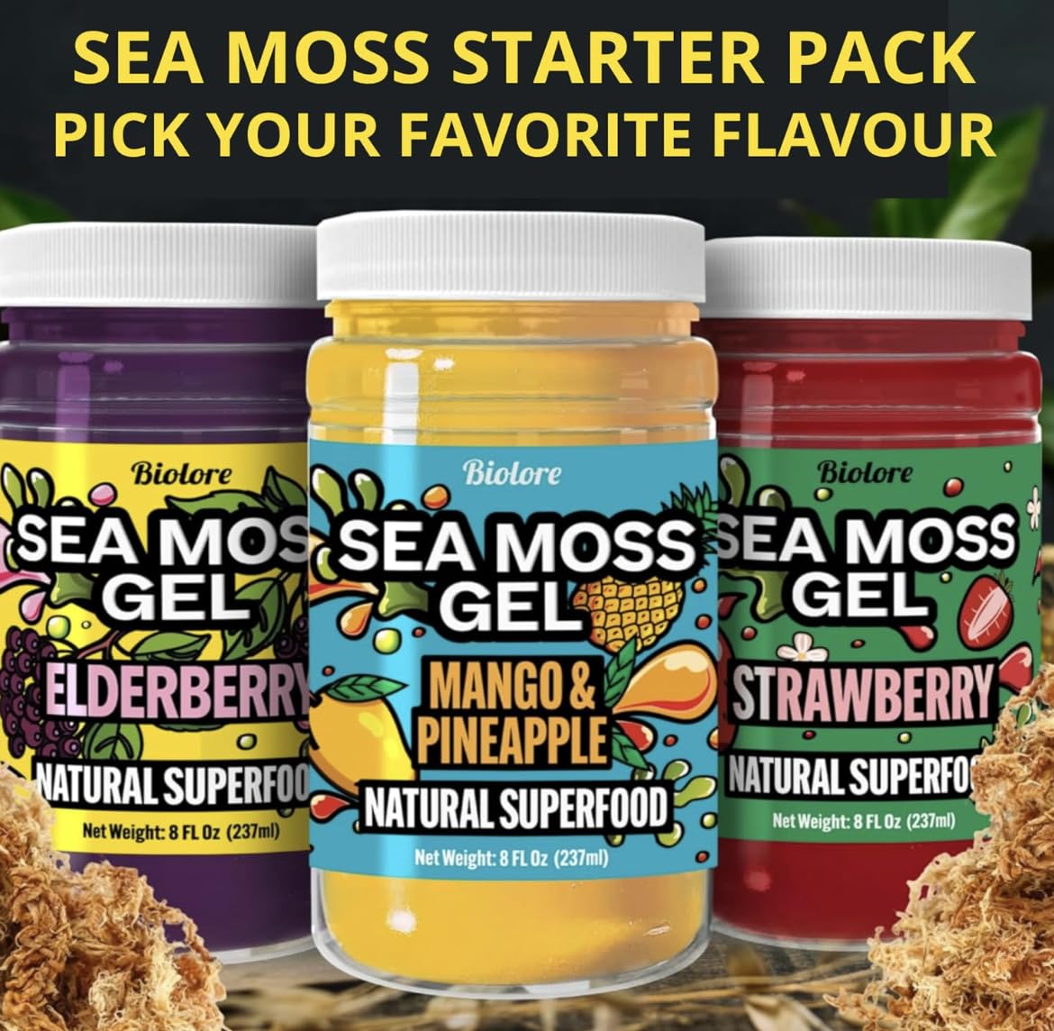 Biolore sea moss gel elderberry jar supports daily nutrition