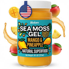 Biolore Sea Moss Gel Mango-Pineapple in a jar, nutrient-dense sea moss for daily vitality
