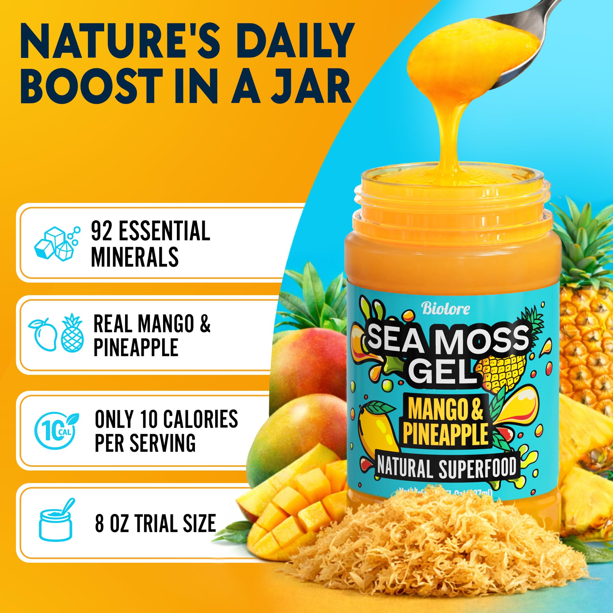 Biolore Sea Moss Gel Mango-Pineapple scoop ready for smoothie topping