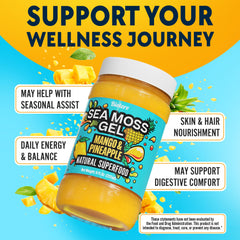 Biolore Sea Moss Gel Mango-Pineapple poured into a smoothie bowl