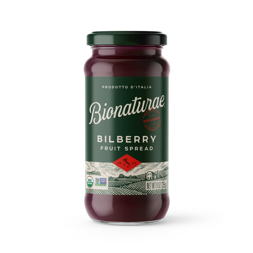 Bionaturae bilberry spread jar with premium organic flavor for toast