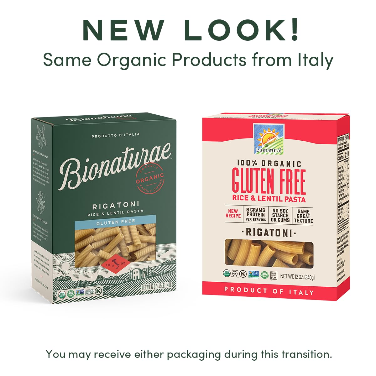 Bionaturae rice and lentil ingredients emphasize high-protein option