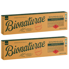 Bionaturae spaghetti packaging showcases premium organic pasta ideal for versatile sauces.