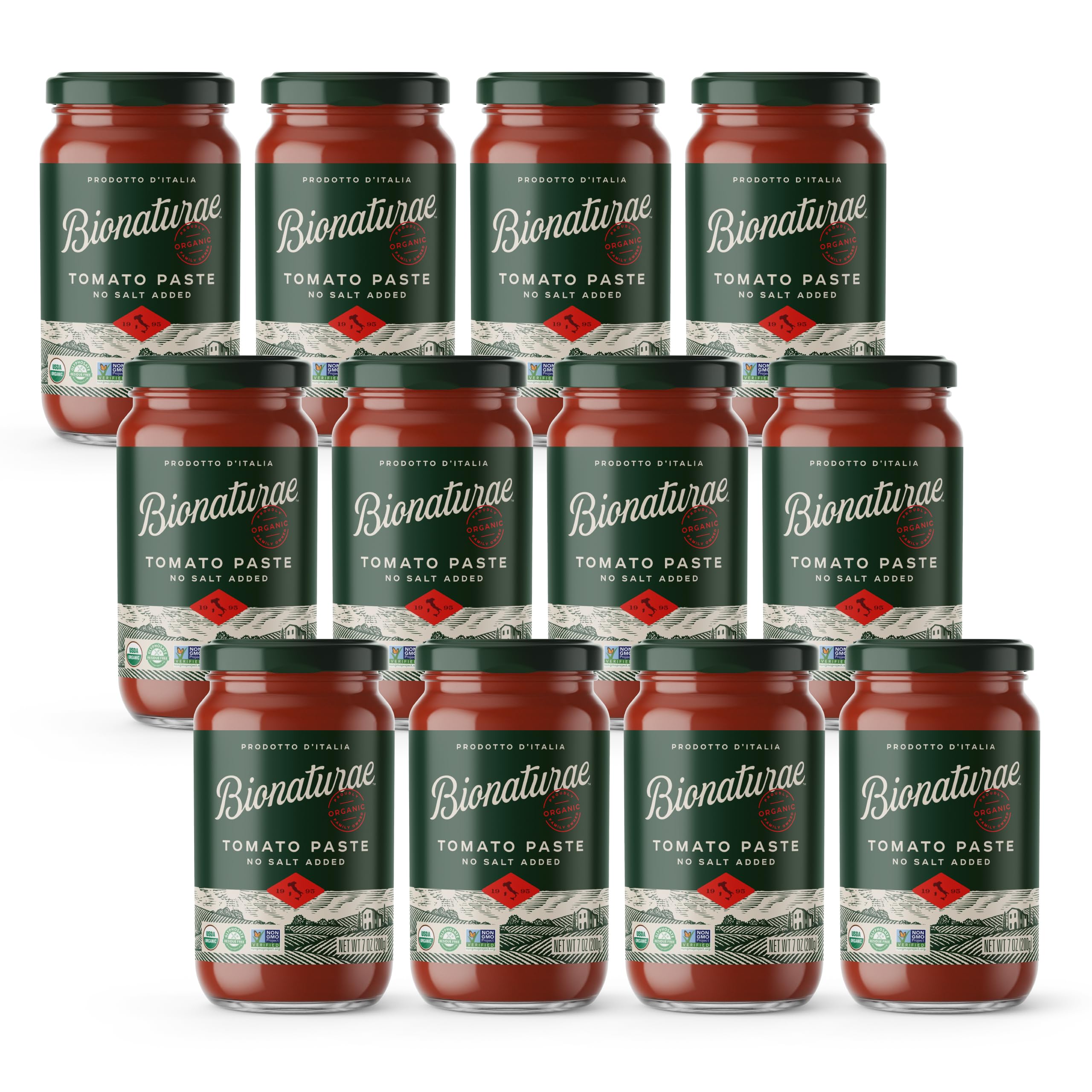 Bionaturae tomato paste jar front offers authentic Italian flavor for sauces.